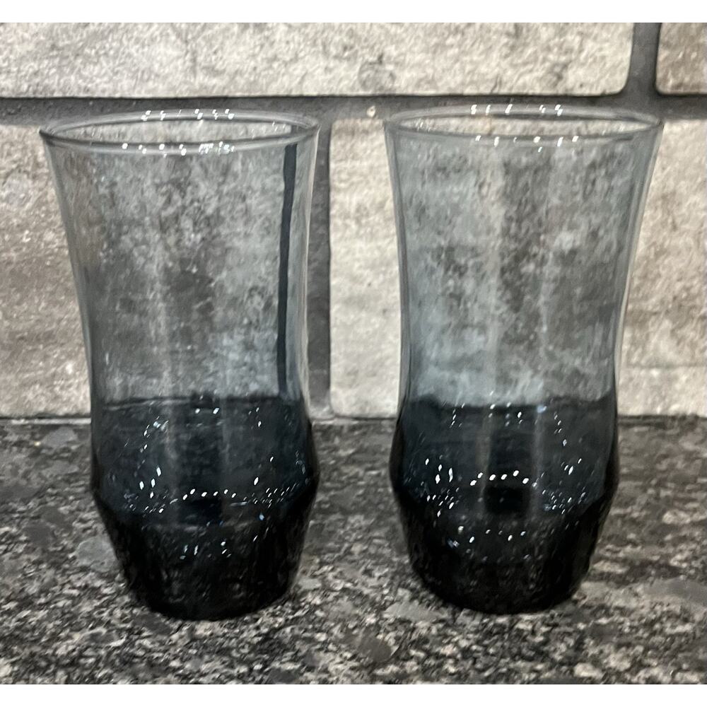 2 Vintage Libbey MCM Smoke Blue Apollo Water Glasses 5 1/2”